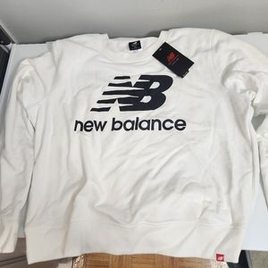 Womens White New Balance Crewneck Sweater
